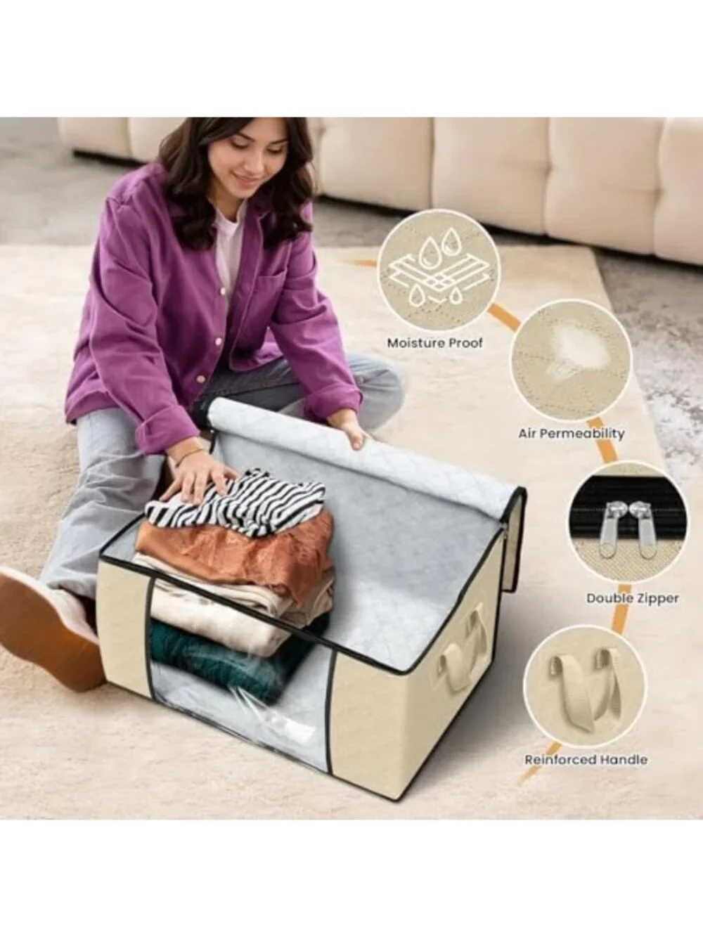 6-Pack Storage Bags for Clothes & Blankets - Durable, Stackable Storage Bins